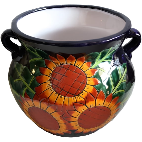 Large-Sized Sunflower Mexican Colors Talavera Ceramic Garden Pot