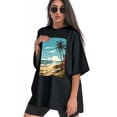 thumbnail image 3 of Plus Size Shirt for Women Black Tops for Women Short Sleeves Shirt for Women Seaside (63) T Shirt Crewneck Shirt for Women 5XL, 3 of 5