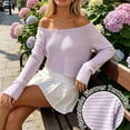 thumbnail image 4 of HTNBO Women One Shoulder Striped Long Sleeve Top Fall Going Out Tee Going Out Top Loose Fit Shirts, 4 of 6