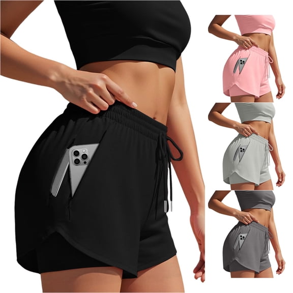 Trendfront Womens Butterfly Print Athletic Shorts Elastic Drawstring Waist Side Pockets Casual Running Bottoms