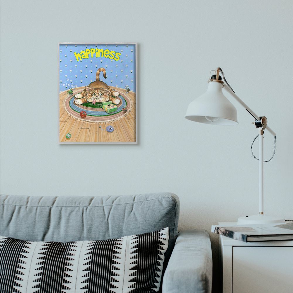 Stupell Industries Happiness Funny Cat Cartoon Pet Design Framed Wall Art by Gary Patterson