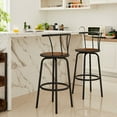 thumbnail image 3 of VECELO Set of 2 Bar Stools, Swivel Round Wood Metal Counter Height Bar Stools with Arc-Shaped Backrest, Brown, 3 of 8