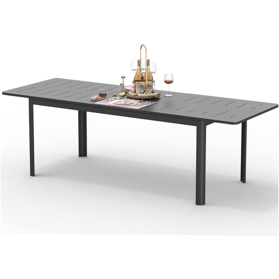 JERFIT 6-8 Person Outdoor Dining Table, Extendable Rectangular Patio Table with Tempered Glass Top, Rust-Resistant Aluminum Frame, Dark Brown