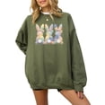 thumbnail image 2 of Ink Printed Image NOT a Quilt Patch - 3 Bunnies Easter Patchwork Pullover Army Green Sweatshirt Adult Small, 2 of 7