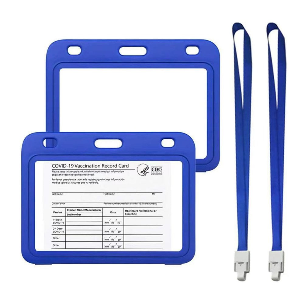 Aisport 2 Pcs Vaccine ID Card Holder With Lanyard Horizontal Style