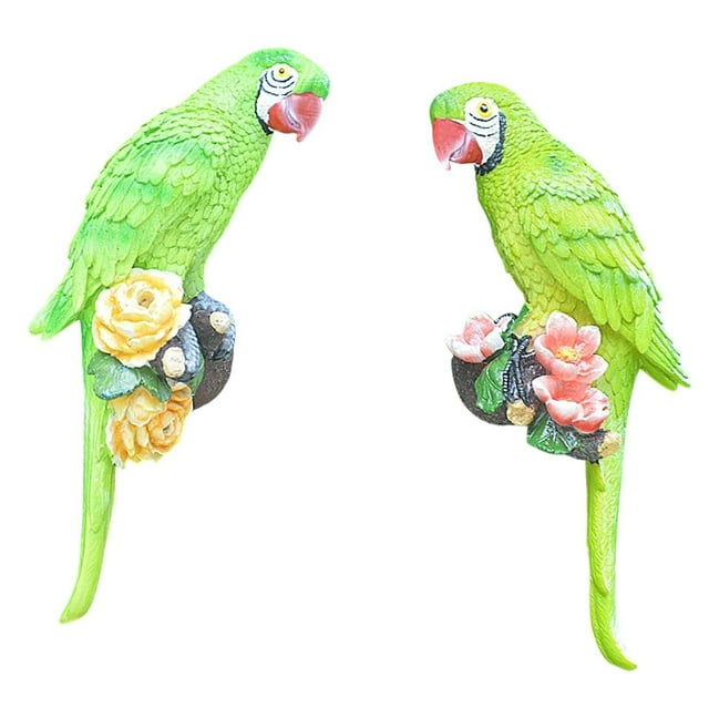 2 estatuas de loro, guacamayo, escultura colgante para jardín, árbol y patio. Verde