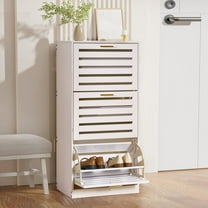 VECELO Shoe Cabinet with 3 Flip Drawers, Wood Hidden Shoe Storage, Freestanding Narrow Shoe Organizer for Entryway, Living Room, Bedroom, Apartment, White