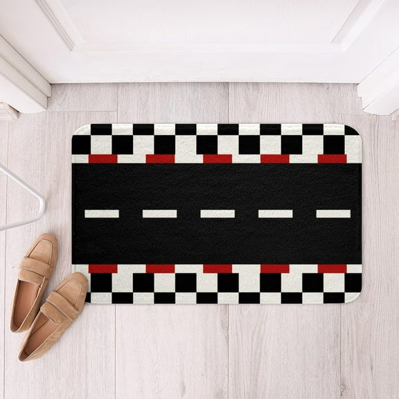 Racing Track Bath Mats for Bathroom Black White Grid Bathroom Mats Rugs Speed Race Car Machine Washable Rug Carpets Floor Mat Bathroom Decorations 18x30 Inch for Kitchen Bedroom Door Mat