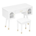 thumbnail image 3 of Elegant Vanity Makeup Table & Chair Set, Modern Dressing Table with Organizer, Writing Desk, Charging Port, White, 3 of 10