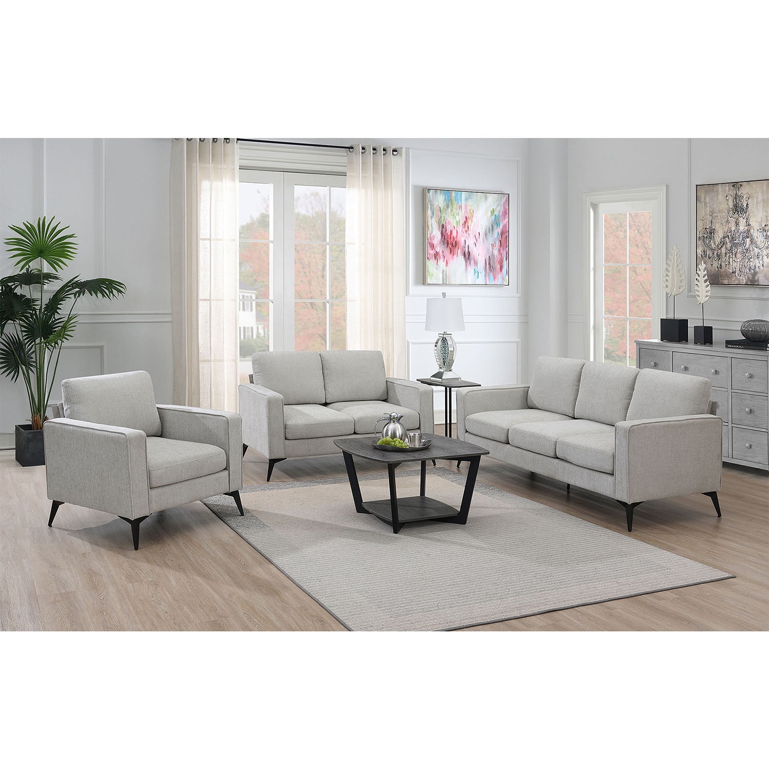 Kadyn Modern 3-Piece Sofa Sets, Upholstered 3-Seat Sofa with Sturdy Metal Legs, Loveseat and Single Chair for Living Room Furniture Set, Beige