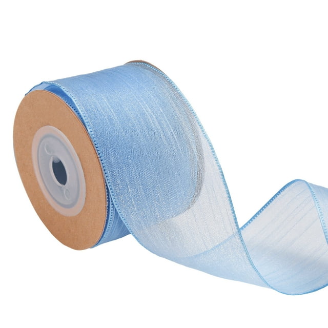 Cinta de Organza con Alambre Uxcell, Cinta de Organza Metálica Azul Oscuro de 1-1/2 Pulgadas x 10 Yardas, Tela Sedosa Transparente para Manualidades de Regalo, Decoraciones de Bodas y Fiestas en Casa