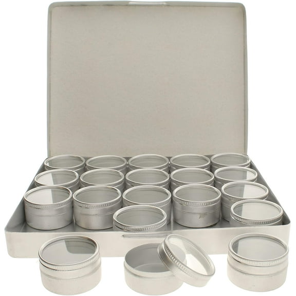 The Beadsmith Rectangle Storage Compacts - Aluminum, 20 Containers with Translucent Tops – Perfect for Beads, Diamond Painting, Rhinestones, Crystals and Other DIY Crafts