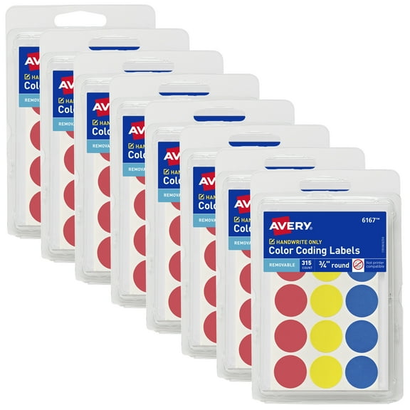Avery Color-Coding Removable Labels, 3/4" Diameter, 8 Packs (21926)