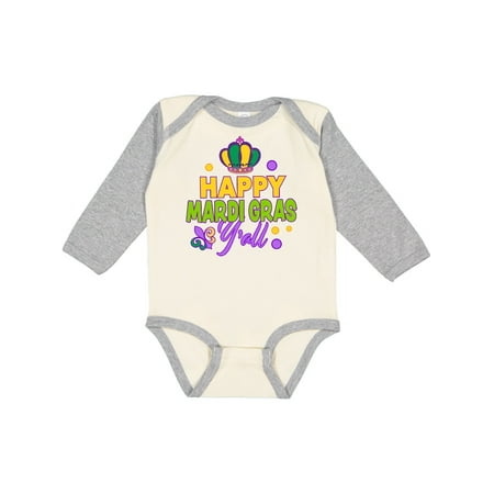 

Inktastic Happy Mardi Gras Y all with Crown Gift Baby Boy or Baby Girl Long Sleeve Bodysuit