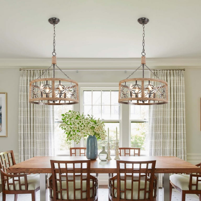 Oaks Aura 4 Light Candle Style Drum Chandelier Adjustable Height Wood Lighting Size One size Bronze
