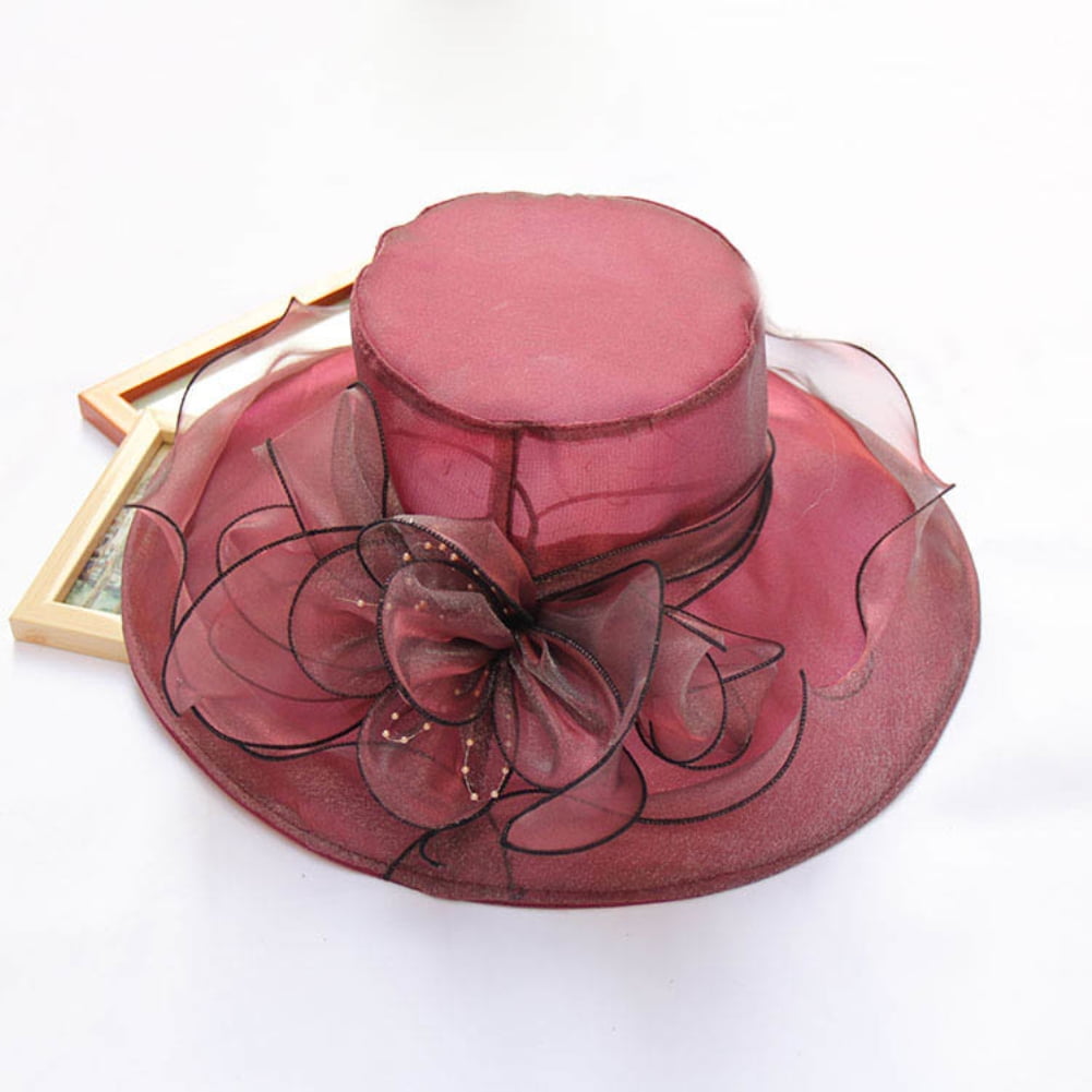 HEVIRGO Floral Organza Wide Brim Church Kentucky Derby Fascinator