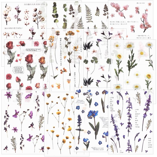 24 hojas de pegatinas para álbumes de recortes, pegatinas de flores, pegatinas de decoración, pegatinas de planificador, pegatinas de plantas para diario, álbum, diarios, manualidades y manualidades Zefei Wu 9024735036838