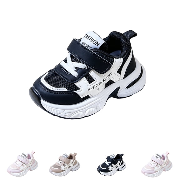Kids Breathable Mesh Casual Sneakers Boys Girls Hook & Loop Non Slip Soft Sole Outdoor Walking Athletic Shoes Black 22
