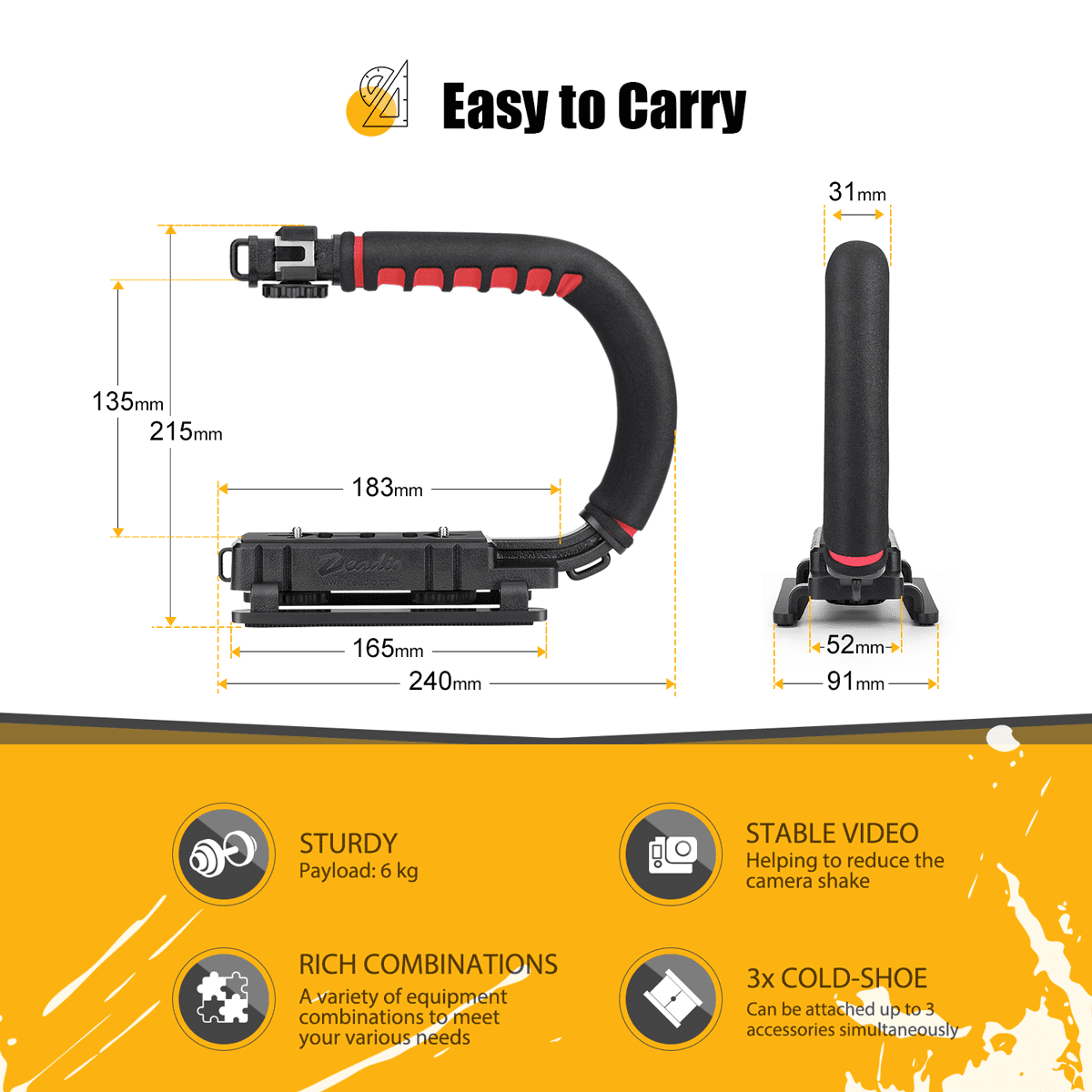 Zeadio Handheld Video Stabilizer with Cold-Shoe Mount for DSLR Cameras and Camcorders