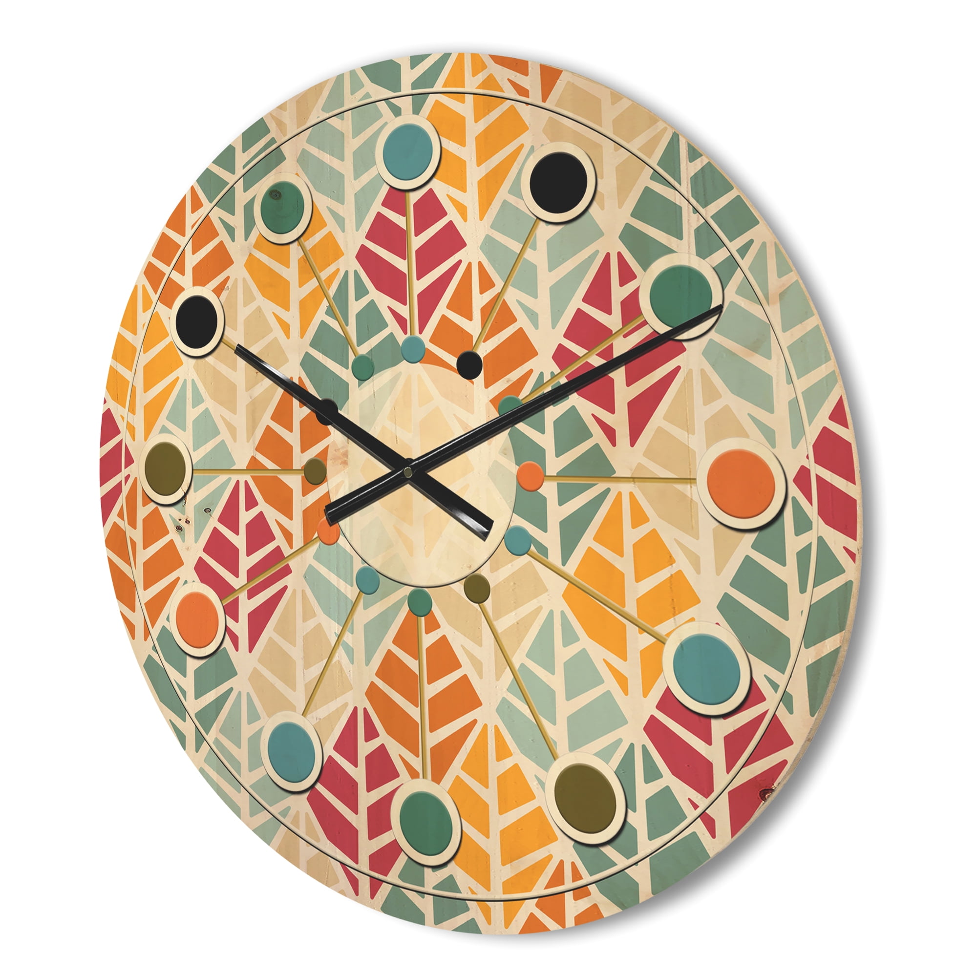 Designart 'Diamond Retro Pattern X' Mid-Century Modern Wood Wall Clock