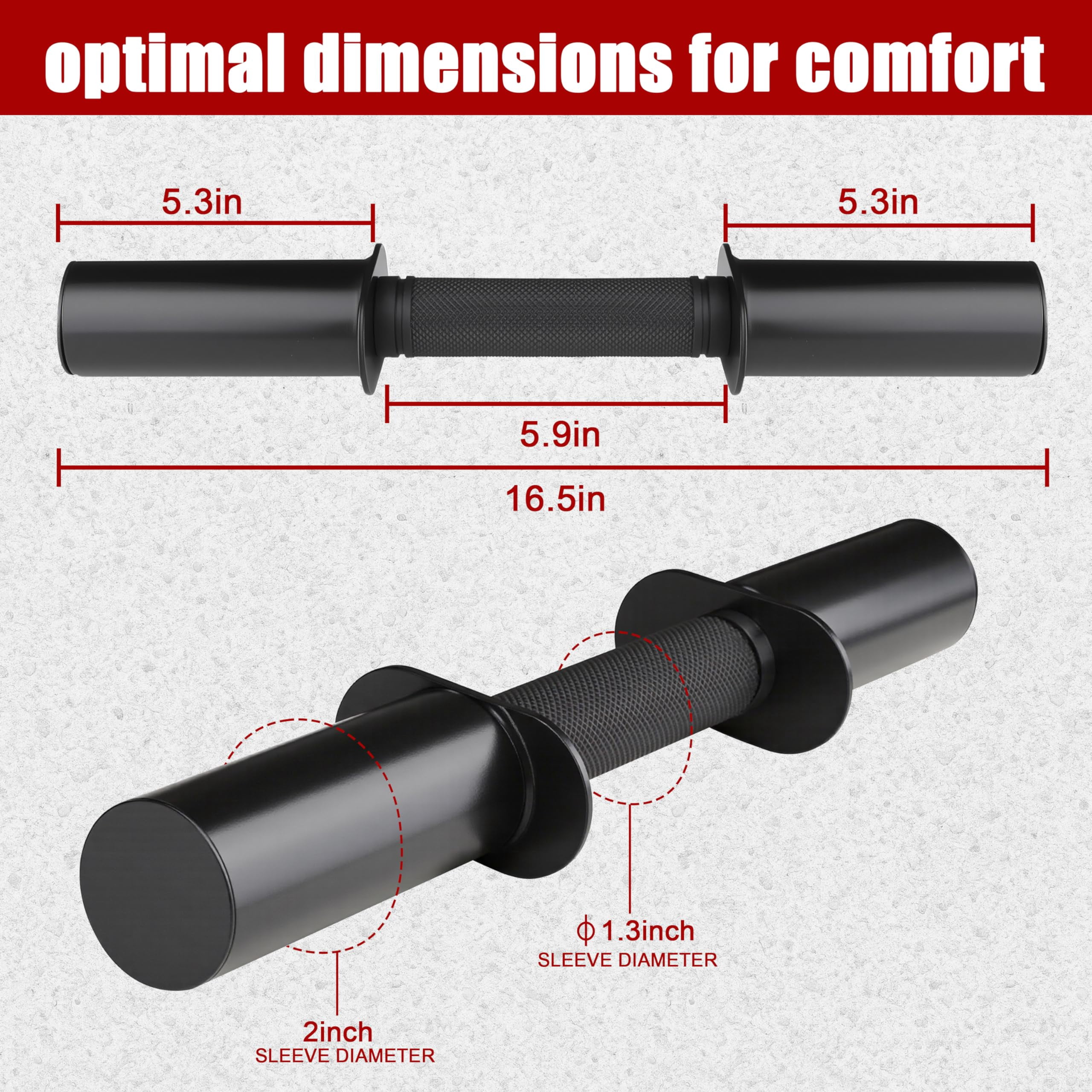 Pair Of 16" Olympic Dumbbell Handles For 2-inch Plates  Loadable Bars With Knurled Rubber Grips Home Gym Strength
