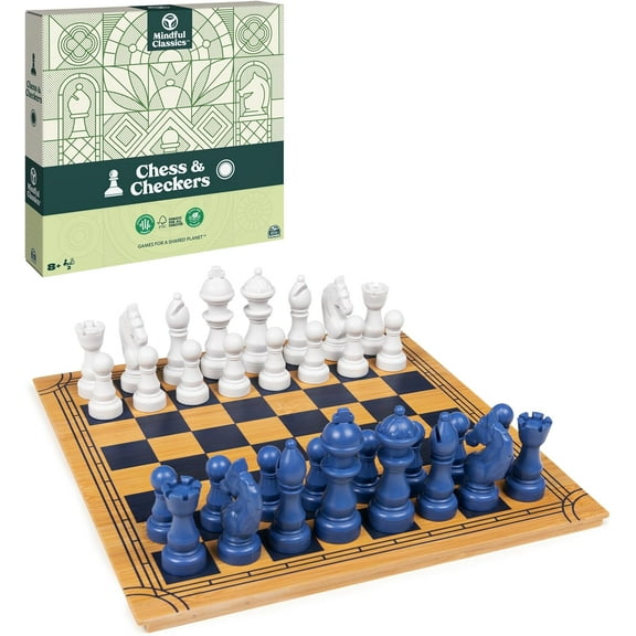 Chess Checkers Board Game Set with Bamboo Wooden Box Family Board Games Eco-Friendly Gift, for Adults and Kids Ages 8 and up