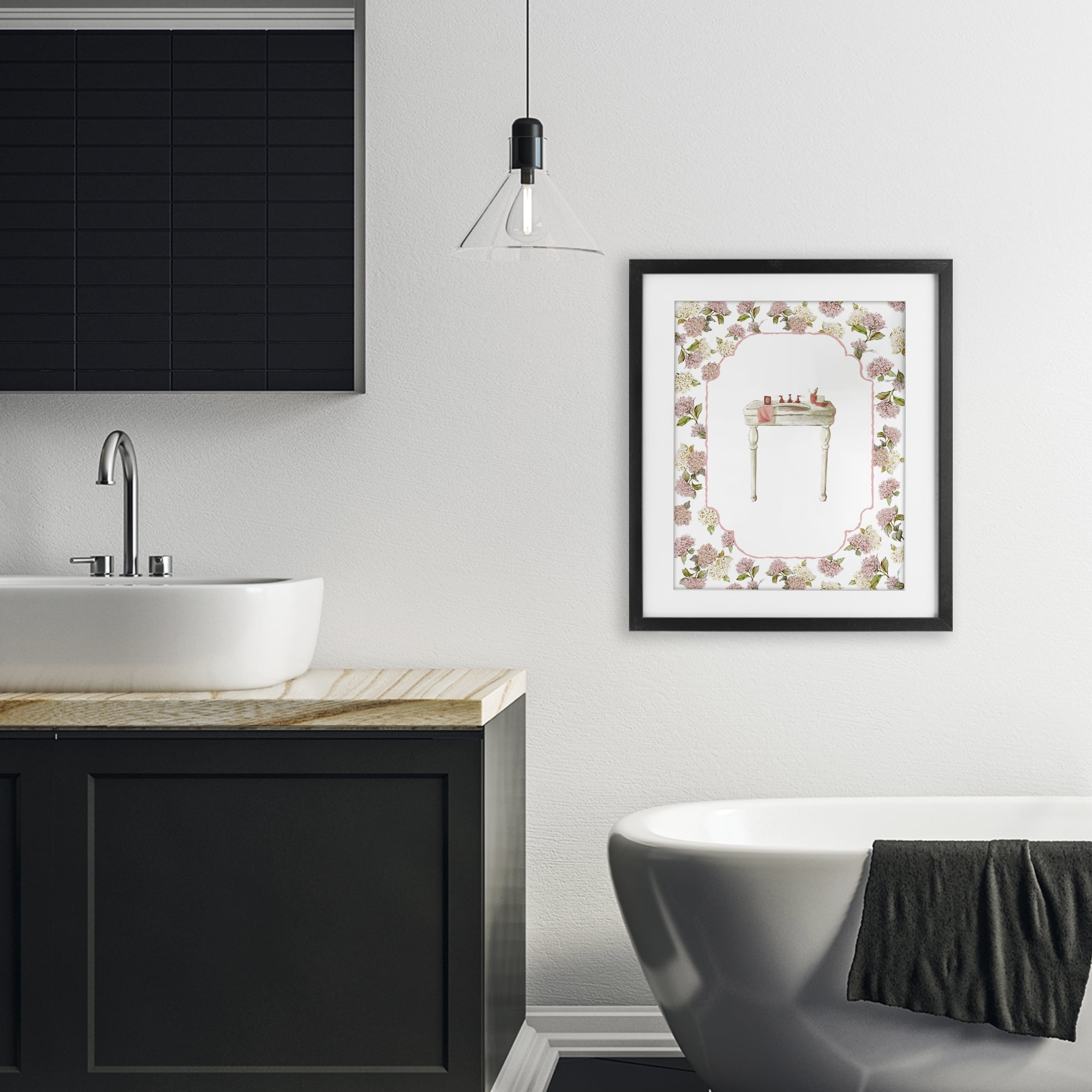 Stupell Industries Elegant Hydrangeas Vanity Black Framed Print Under Glass, design by Carol Robinson