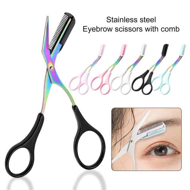 Eyebrow Scissors Detachable Comb Ergonomic Smooth Edge Sharp Blade Portable Eyebrow Trimming Stainless Steel Waterproof Eyebrow Trimmer Beauty Tool