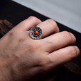 thumbnail image 6 of Red Coral Flower Ring: Oxidized Sterling Silver, Vintage Boho Jewelry, 6 of 7