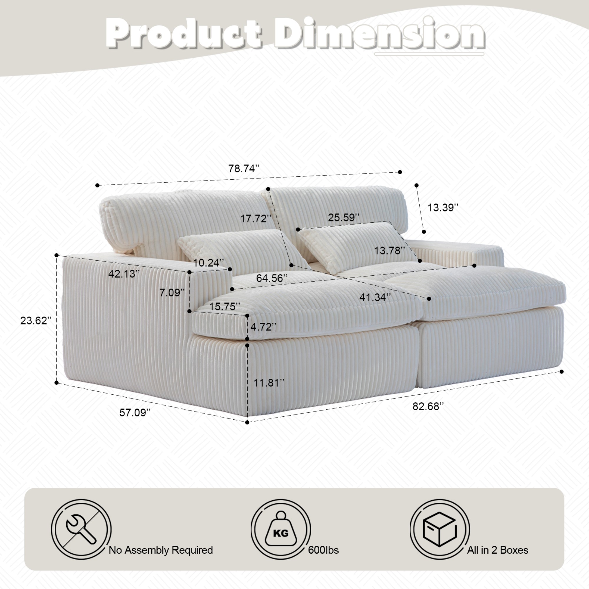 79" Oversized Sleeper Sofa Bed,Upholstered Sectional Sleeper Sofa Bed,Corduroy Sofa Bed Reading Chair for Living Room,White
