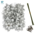 thumbnail image 2 of Deago 24 Pcs 6.3in Christmas Glitter Artificial Poinsettia Flowers Decorations with Clips and Stems Christmas Tree Ornaments for Xmas Wedding Party Wreath DIY (Silver), 2 of 9