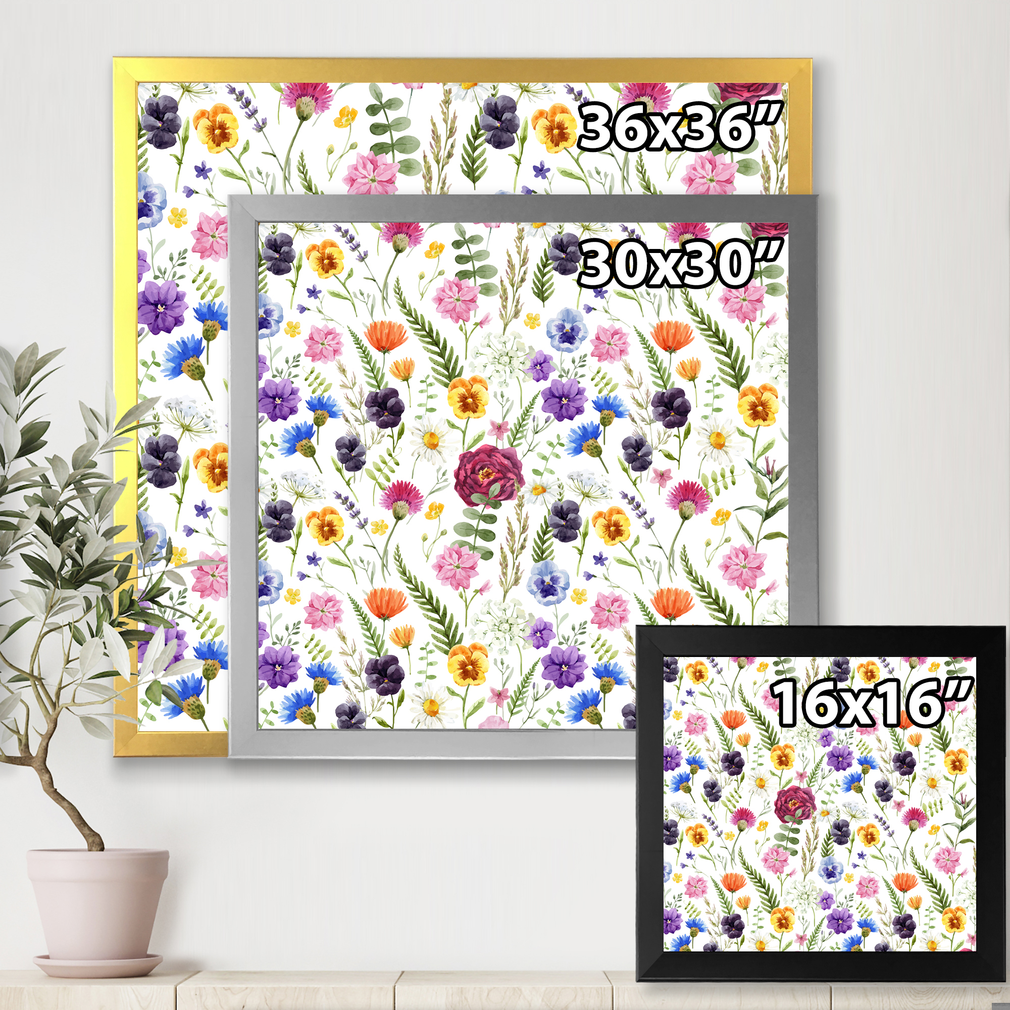 Designart 'Coloful Wildflowers Floral Pattern II' Traditional Framed Art Print