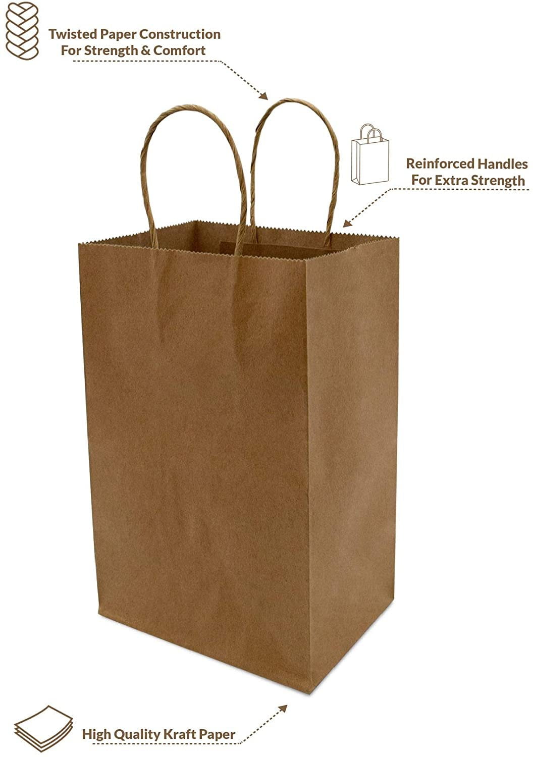 10x5x13 Brown Kraft Paper Bags with Handles Merchandise Shopping Restaurant takeouts Birthday Parties Retail Gift Bags 25 Pcs Party 