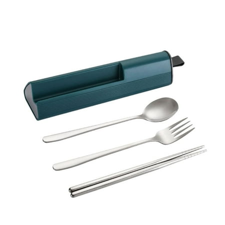 

1 Set Portable Cutlery Set High Quality Stainless Steel Tableware Set Fork Spoon Chopstick Camping Travel Flatware Kit with Box DARK BLUE