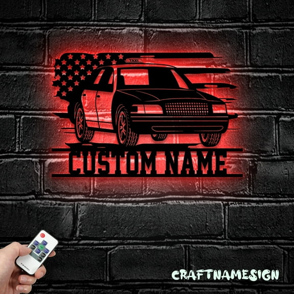 Craftnamesign Custom US Taxi Cab Metal Wall Art LED Light, Personalized Taxi Driver Name Sign