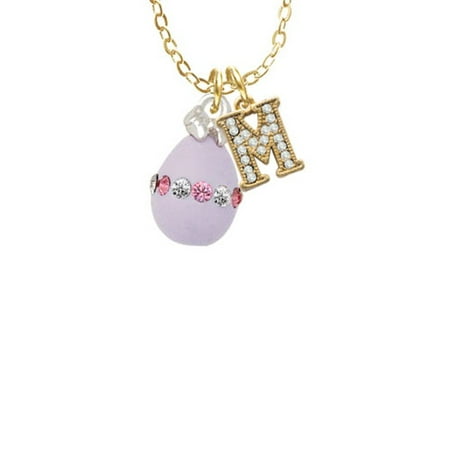 Crystal Egg Pendant - Lavender Easter Egg with Multicolored Crystal Band - M - Gold Tone Crystal Initial Sophia Necklace, 18