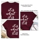 thumbnail image 3 of Camiseta informal de verano de manga corta con cuello redondo y letras blancas estampadas en rojo vino de gran tamaño para mujer, 3 of 4