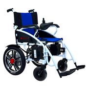 Light Electric Power Wheelchair, Heavy Duty Long Range (12 miles) Portable Foldable Travel Safe | Dual Motors 500W - White Frame Blue Seat