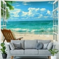 thumbnail image 4 of Chilfamy  Beach Tapestry Palm Trees In Ocean Heaven Sunbeds Balcony White Wooden Windows Summer Tropical, Wall Hanging For Bedroom Living Room Dorm 60x50inch, 4 of 6