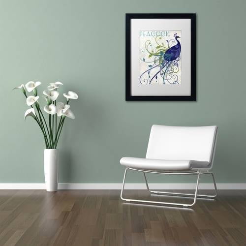 Trademark Fine Art "Peacock Nouveau I" Canvas Art by Color Bakery White Matte, Black Frame