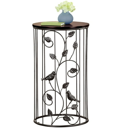 Round Wrought Iron Side Accent Table W Scrolling Vine Design Wood Round Wrought Iron Side Accent Table W Scrolling Vine Design Wood Top