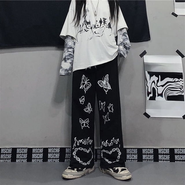 Pantalones Harajuku Y2k de gran tamaño para hombre, ropa de calle japonesa, pantalones de chándal coreanos, Pantalones rectos deportivos casuales estampados