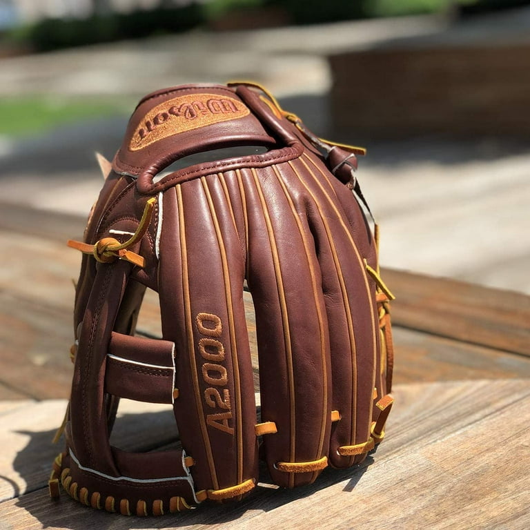 The Wilson A2000 baseball glove of Dustin Pedroia of the Boston