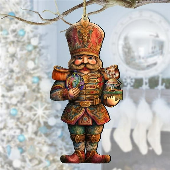 5 x 5.5 x 0.25 in. Nutcracker with Clara Wooden Christmas Decor Ornaments