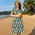 thumbnail image 4 of Sikiie White Daisies and Bee Print Women's Short-sleeved Dress, Round Neck Slim Knee-length Dress, Summer Clothing Suitable for Daily Leisure and Vacation, 4 of 6