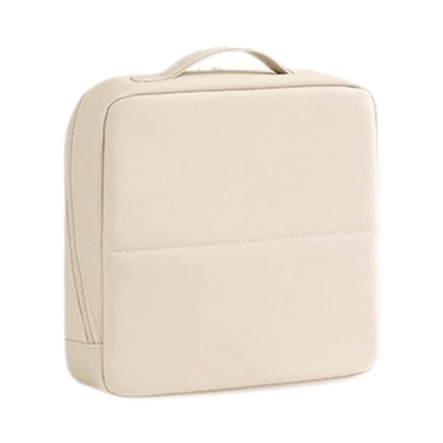 Neceser de maquillaje de pie, organizador de maquillaje de viaje con asa, impermeable y multiusos. Beige