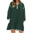 thumbnail image 2 of Long Sleeved Women Patchwork Quarter Zipper Loose Ruffle Sweatshirt Dress, 2 of 5