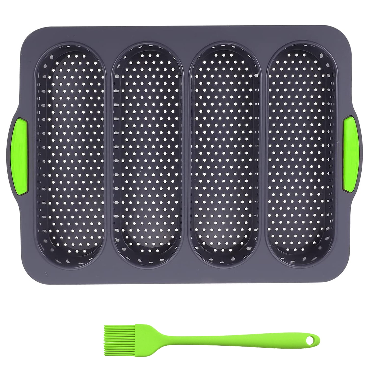 Silicone Baguette Pan, Perforated Baguette Tray with Brush for Baking