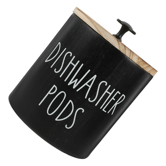 GOOHOCHY Black Wood Dishwasher Pod Holder with Secure Lid for Home Use Elegant Kitchen Storage .5 Inches Diameter