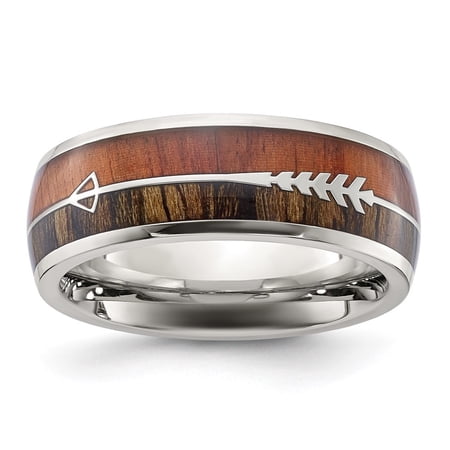 Auriga Fine Jewelry Stainless Steel Polished with Wood Inlay Arrow 8mm Men s Band